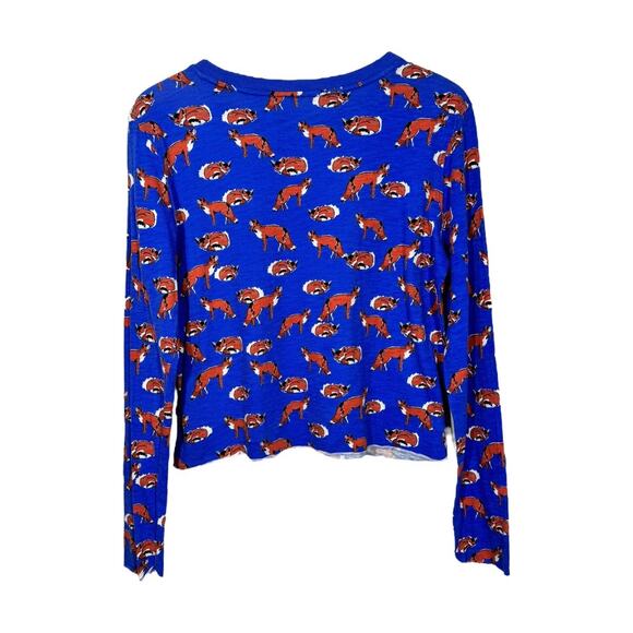 Anthropologie Blue Fox Print Long Sleeve Tee Top Small S Novelty Classic Graphic - Picture 4 of 6